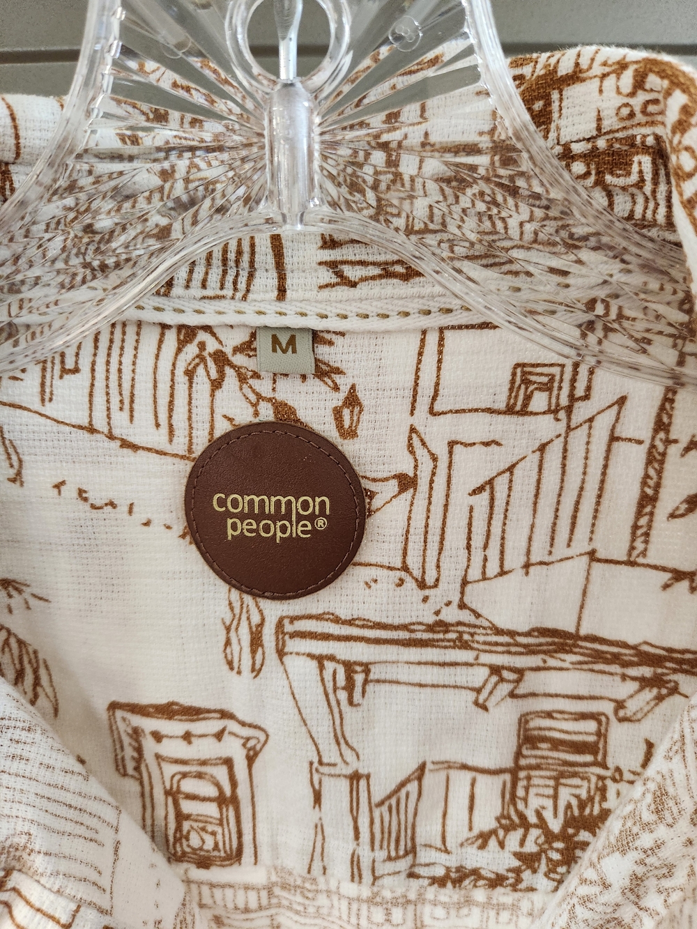 Mens Common People Short-Sleeve Button-Down Shirt with Brown Architectural Print - Picture 3 of 4